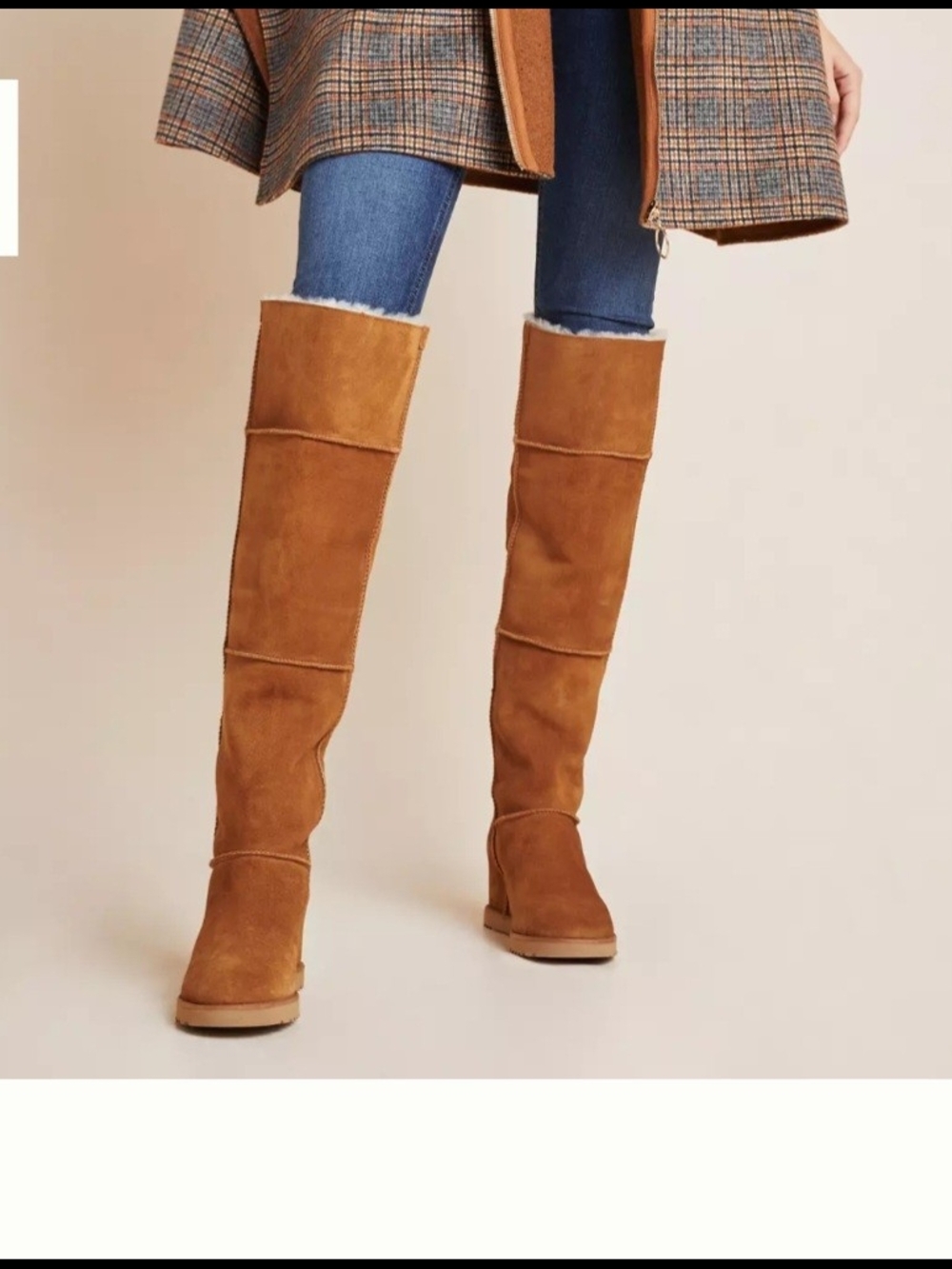 Ugg Classic Women Over The Knee Chestnut Suede Fur Wedge Tall Boots Size 7